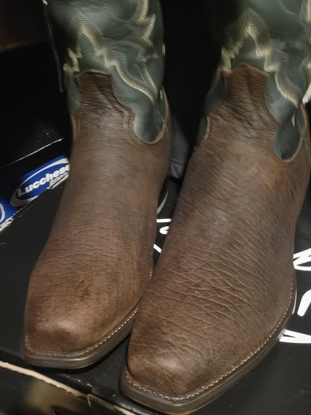 Lagrage Leather Hippo Men's  Cowboy Boots with Green Shaft Accents. - Picture 2 of 12
